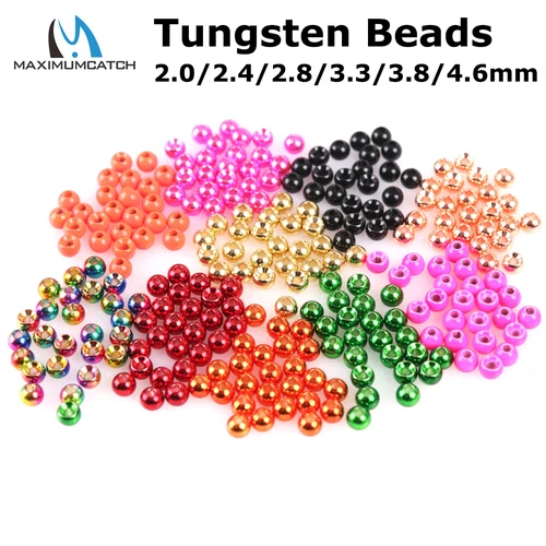 Imagen 1 del producto Maximumcatch 25 unids/lote 2,0-4,6mm atado de moscas cuentas de tungsteno cabeza redonda de ninfa Material de atado de moscas 18 colores diferentes