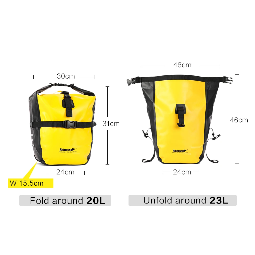 Rhinowalk 2023 New  20L Waterproof Bicycle Pannier Bag Bike Accessories Portable Bike Bag Trunk Pack Cycling Travel Cycling Bag