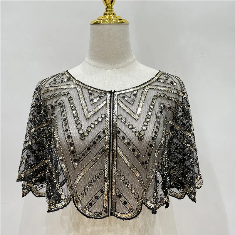 Sequin Embroidery Lace Shawl Elegant Sparkly Cape Breathable Mesh Short Cardigan Women Trend Dress Accessories For Party Prom 01