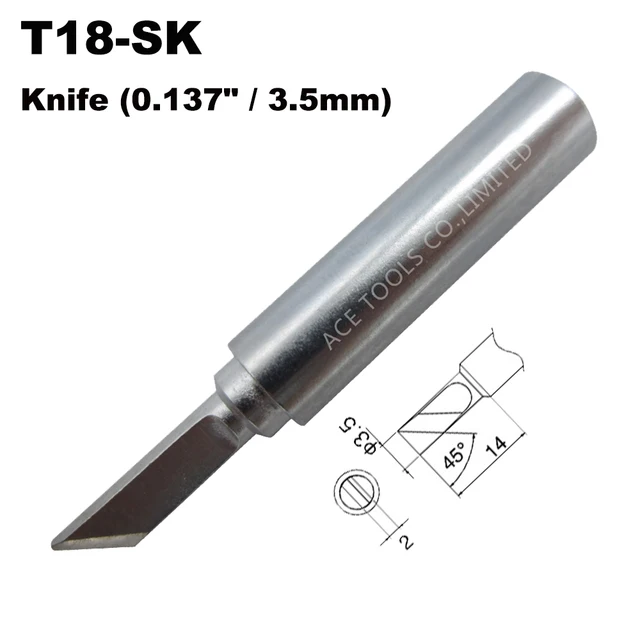 T18-SK grot lutownicy mały nóż 3.5mm 0.137 "Fit HAKKO FX-888 FX-888D FX-8801 FX-600 bez ołowiu żelazo Bit dysza ołówek uchwyt