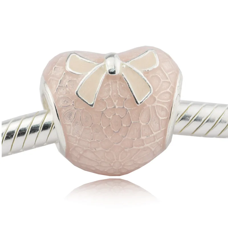 

Серебро 925 пробы, ювелирные изделия, розовый бант и кружевное сердце, бусины для шармов, браслетов, цветные эмалированные бусины для изготовления ювелирных изделий