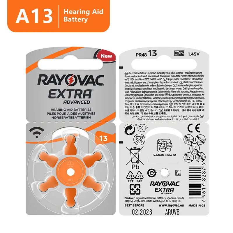 Hearing Aid Batteries A10 PR70.A13 P13 PR48. 60PCS/10 Cards RAYOVAC EXTRA Zinc Air 1.45V Performance A312 ZA312 PR41.A675 PR44