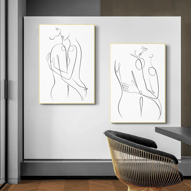 Abstract Modern Nude Couple One Line Art Canvas Painting Man and Woman Love Posters and Print Wall Picture for Living Room Decor