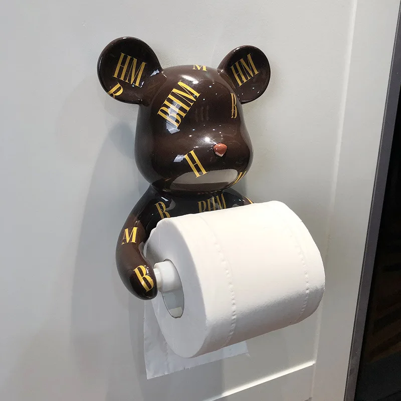 Creative Light Luxury Violent Bear Roll Paper Tube Kitchen Bathroom Wall Hanging Punch-Free Multifunctional Tissue Towel Rack 2 piece stainless steel 120x30mm 1 5w led kitchen exhaust light 12v dc range cooker hood light bulb 20w halogen bulb equivalent