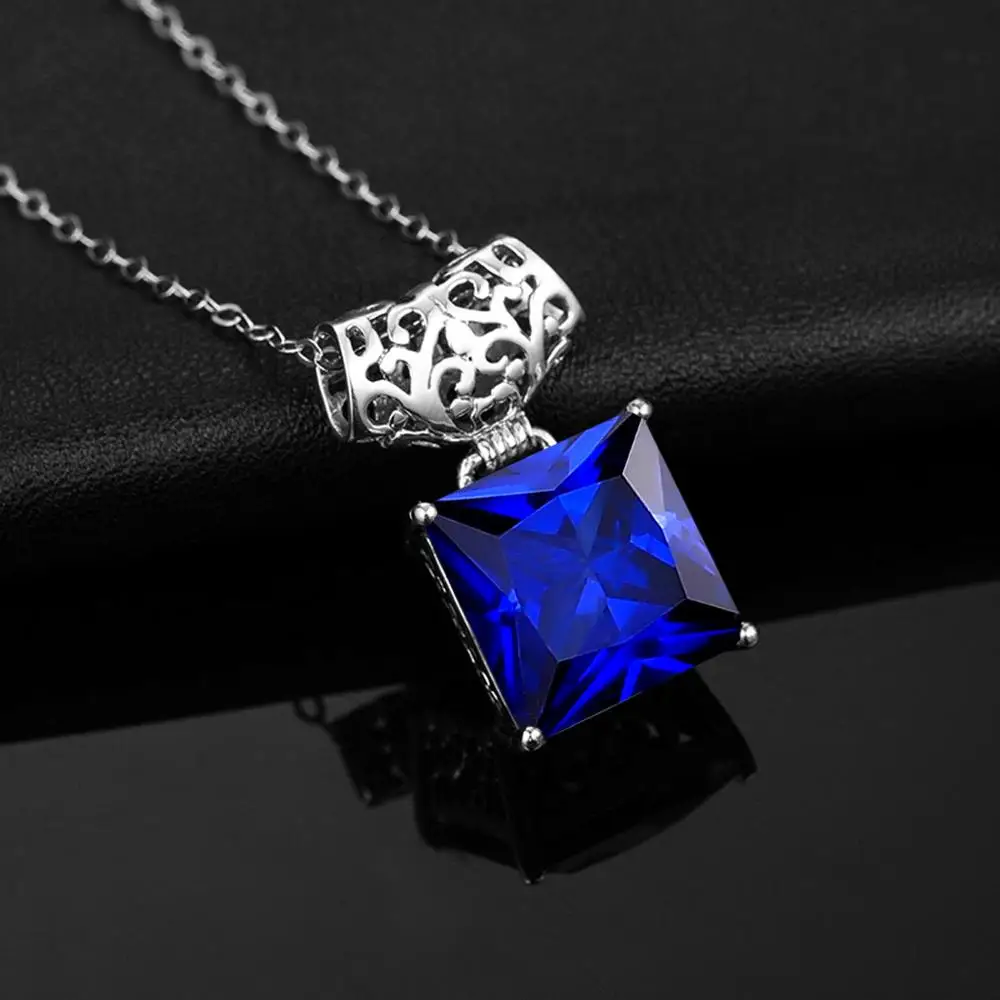 Szjinao Silver Pendant 925 Blue Sapphire Womens Jewelry 925 Sterling Silver Gemstone Square Classic Party Accessoires Femme Gift