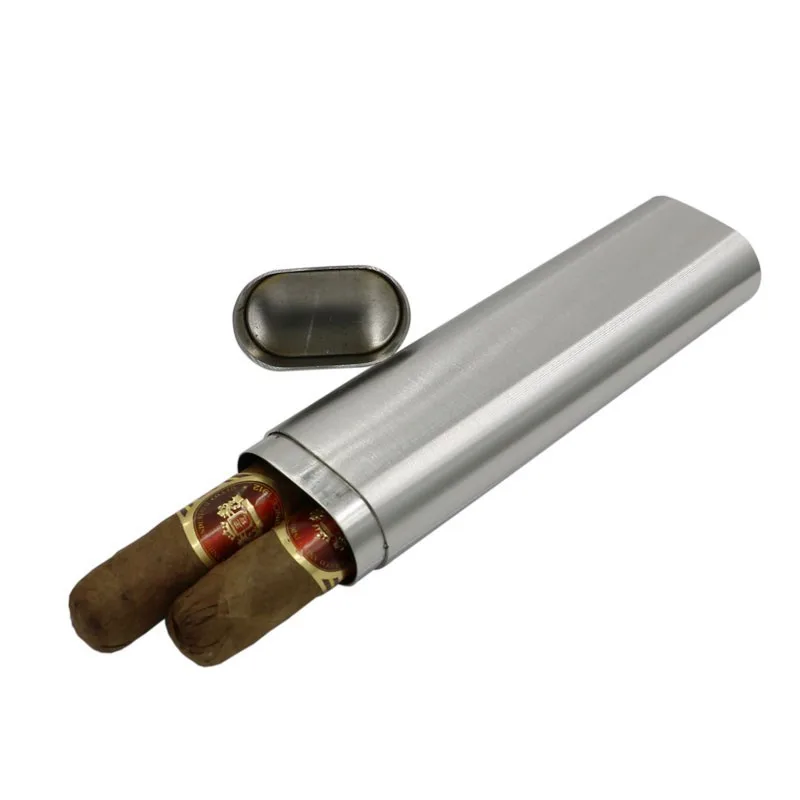 

Portable Thicken Stainless Steel Double Cigar Tube Drawing Classic Cigarette Smoking Case Men Birthday Gift