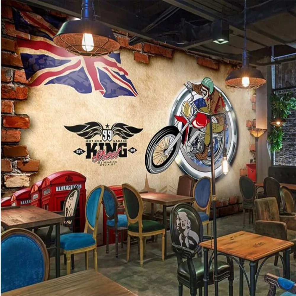 Milofi custom 3D large wallpaper mural wallpaper wall cloth 1 British motorcycle retro background wall decoration painting