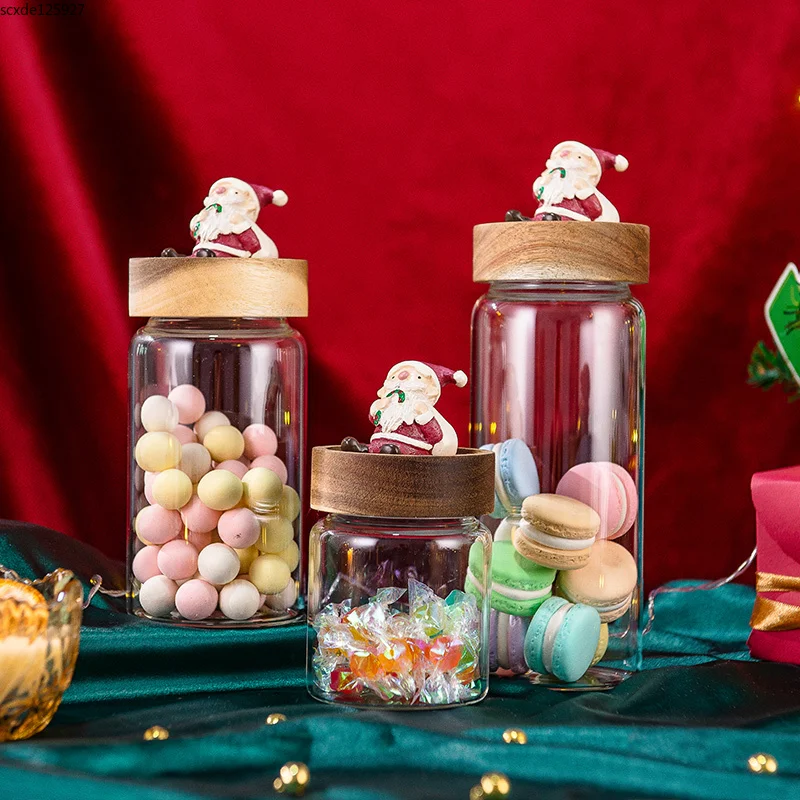 

Santa Claus Glass Candy Jar Sealed Tea Caddy with Lid Transparent Glass Tea Coffee Bean Dried Fruit Storage Box Home Decoration