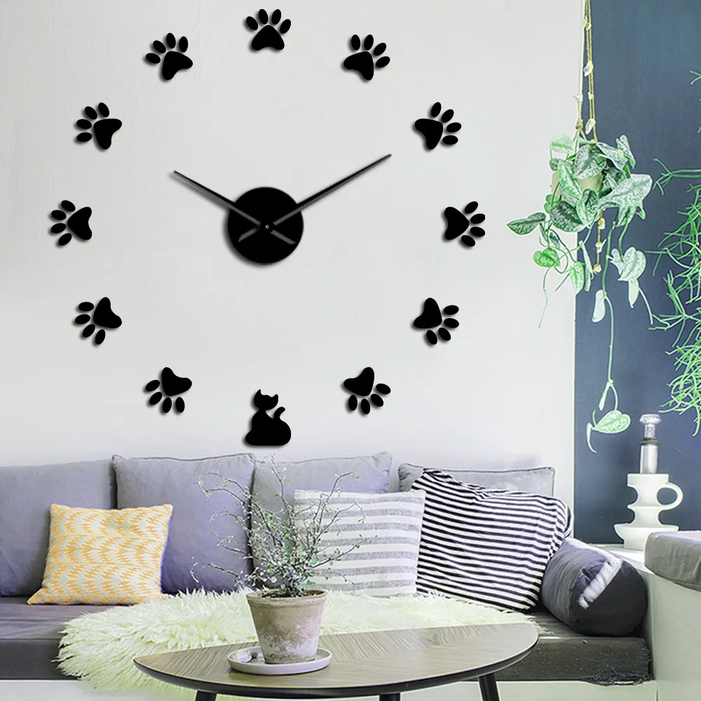 Cat Paws DIY Wall Clock DIY Giant Wall Art Home Decor Cat's Footprint Contemporary Oversized Bedroom Wall Clock Cat Lovers Gift