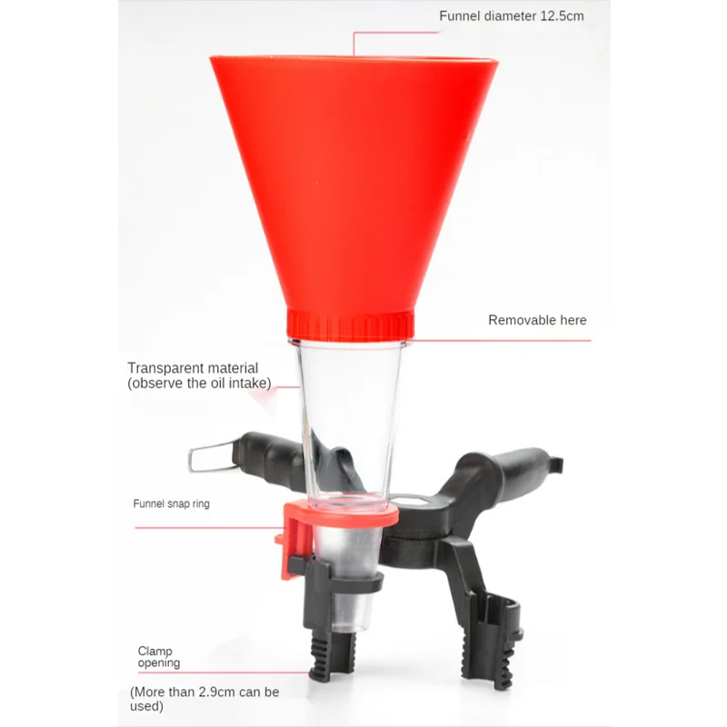 เครื่องยนต์น้ำมันชุด Universal น้ำมันกรวยปรับได้กว้างถือ Clamp Multifunctional Pour น้ำมันเครื่องมือสำหรับซ่อมรถ
