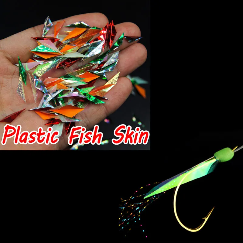 50pcs Sabiki Rig Pre Cut Real Fish Skin Flash Fish Skin Plastic  Wings Shinning Mixed Color Fishing Lure Making Material 6 Sizes