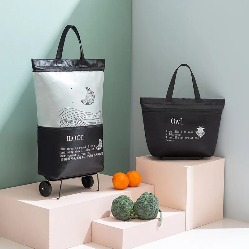 

Folding Shopping Bag Shopping Cart Wheels Bag Oxford Small Pull Cart Women's Buy Vegetables Bag Shopping Organizer Tug Package