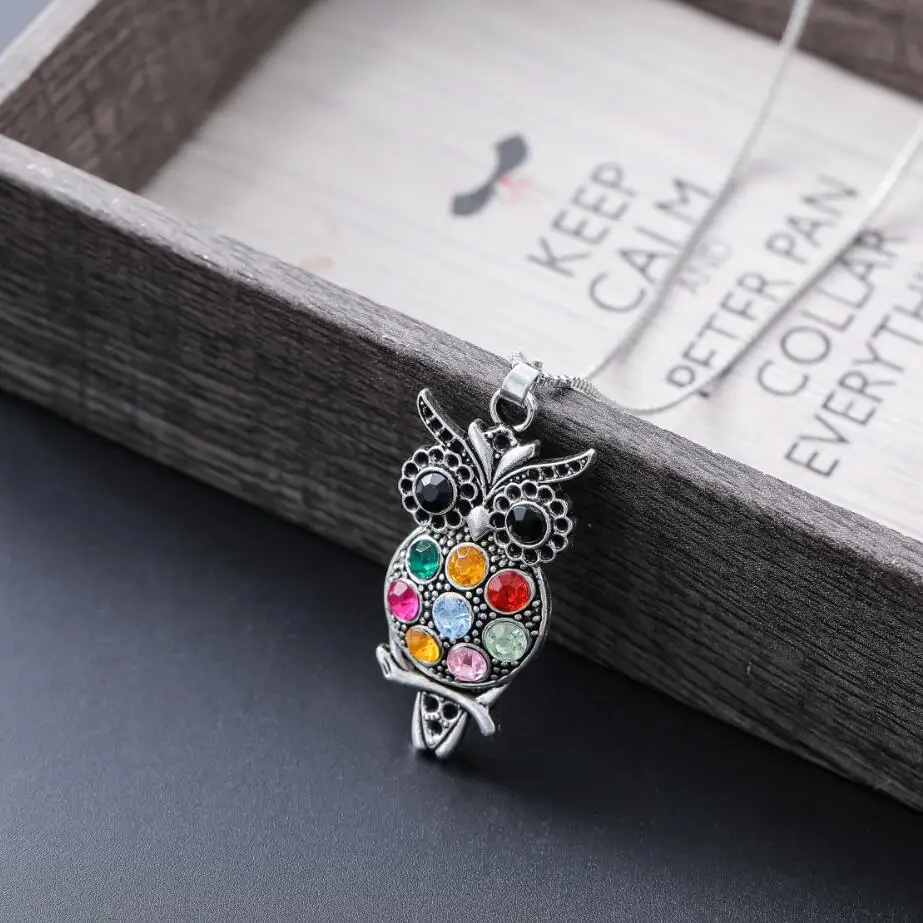 Colorful Crystal Owl Pendant Necklaces 24inches Necklace 20PCS Zinc Alloy Fashion Jewelry N1598