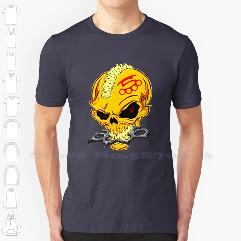 Yellow Skull Five Finger Band 100% Cotton T-Shirt Best Death Koerangtoeroe