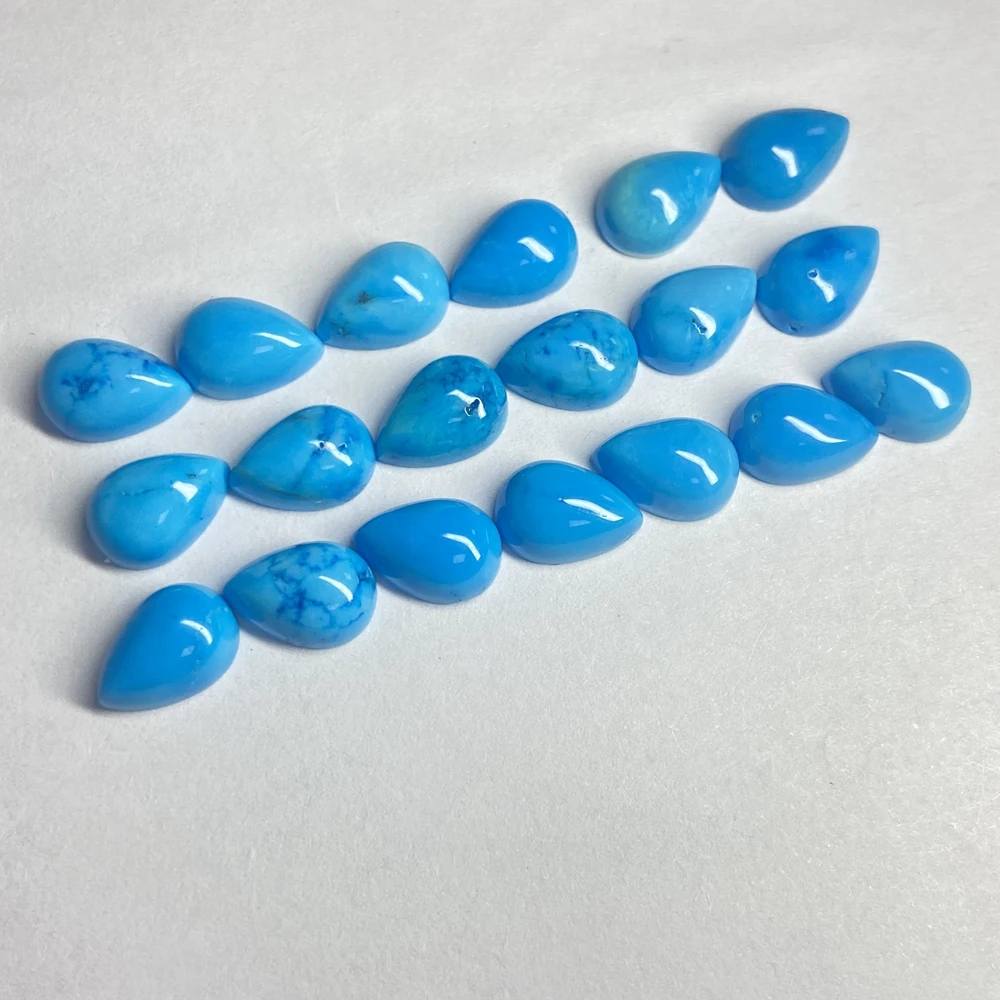 Meisidian 7x10mm Loose Gemstone Flatback Cabochon Natural Blue Turquoise Stone