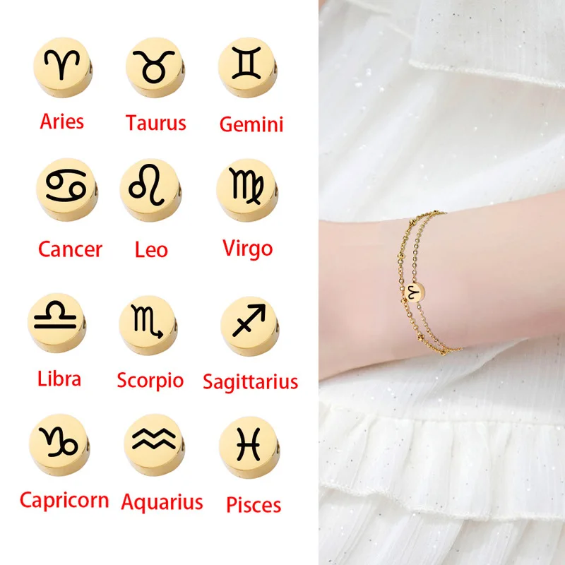 

Customized Laser Engrave Constellation Bracelet Stainless Steel Round Charm Personality Beads Chain Bangle for Women Girl Gift