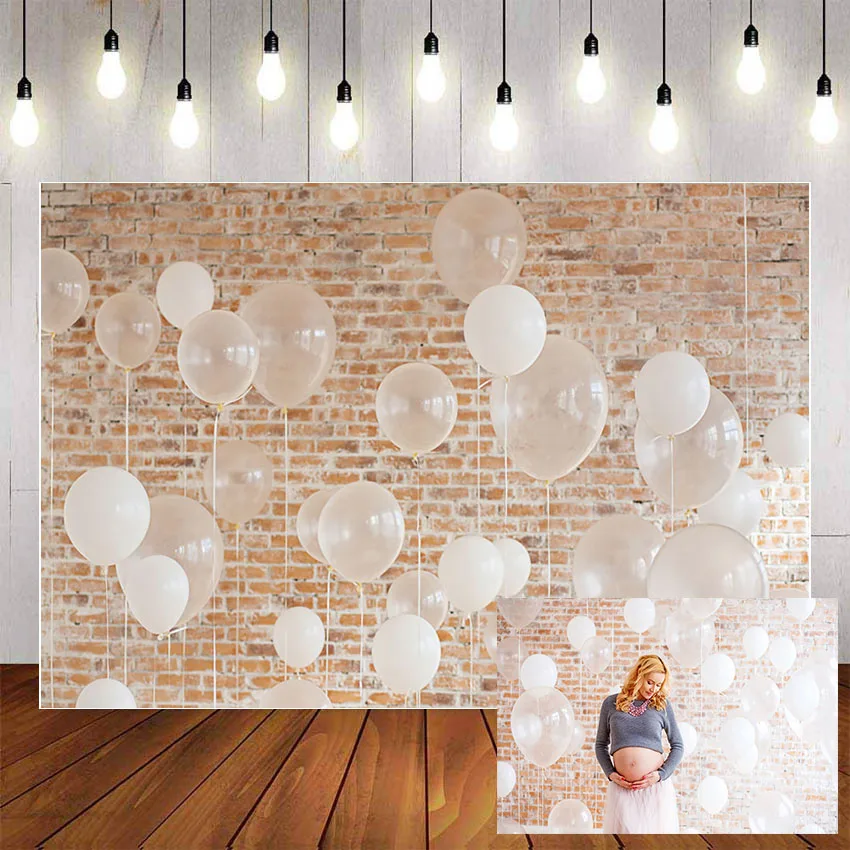 Mehofond Photography Background White Transparent Balloons Vintage Brick Wall Decoration Backdrop Photophone Photo Studio Props