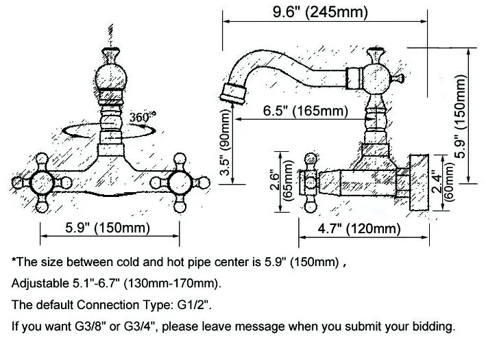 Antique Red Copper Dual Cross Handles Wall Mounted Hot & Cold Bathroom Kitchen Basin Sink Swivel Faucet Mixer Tap zsf862