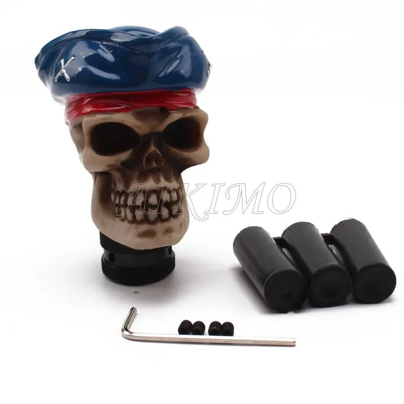 Car Gear Knob Handles Gear Shift Knob Manual Shifter Shift Lever Knob Universal Fit Handbrake Covers Blue Hat Skull Head Style