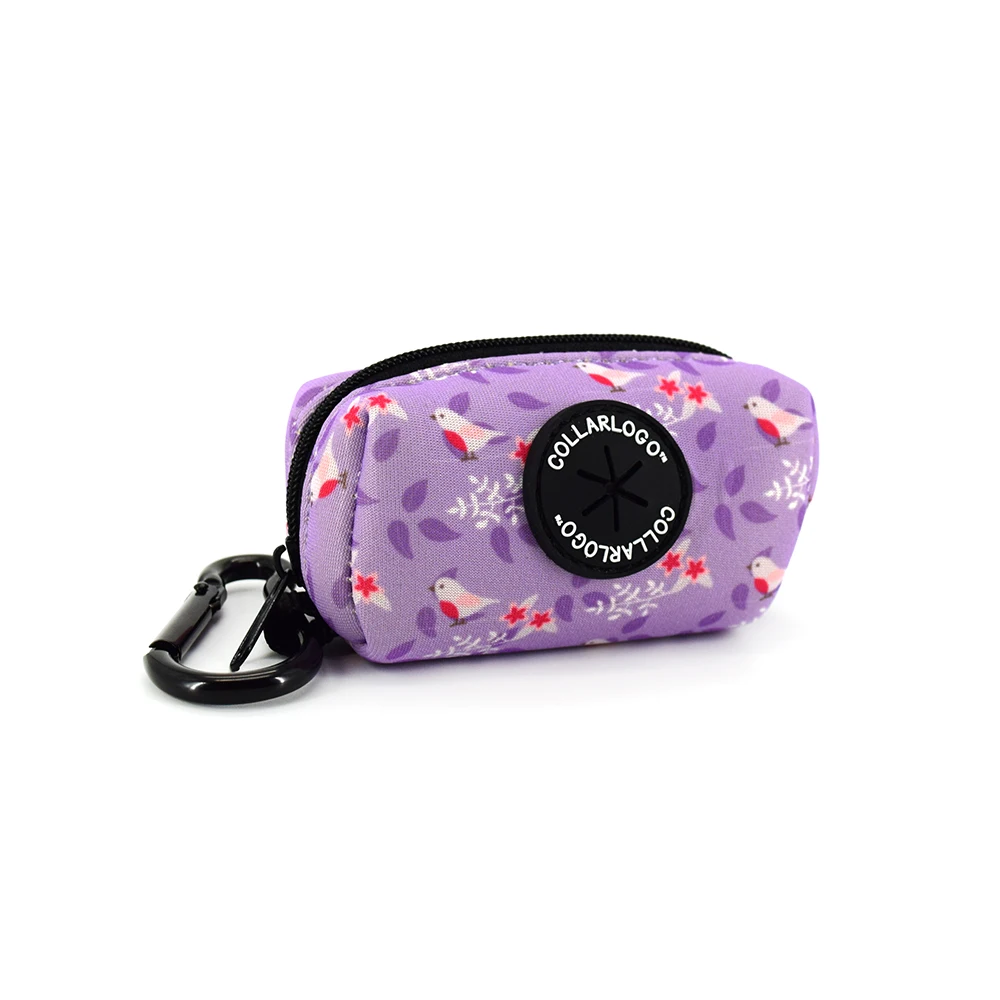 Adjustable Pet Dog Collar Durable Soft Cute Creative Colored Purple Brid Design Leash Neoprene Harness With Poop Bag Dispenser