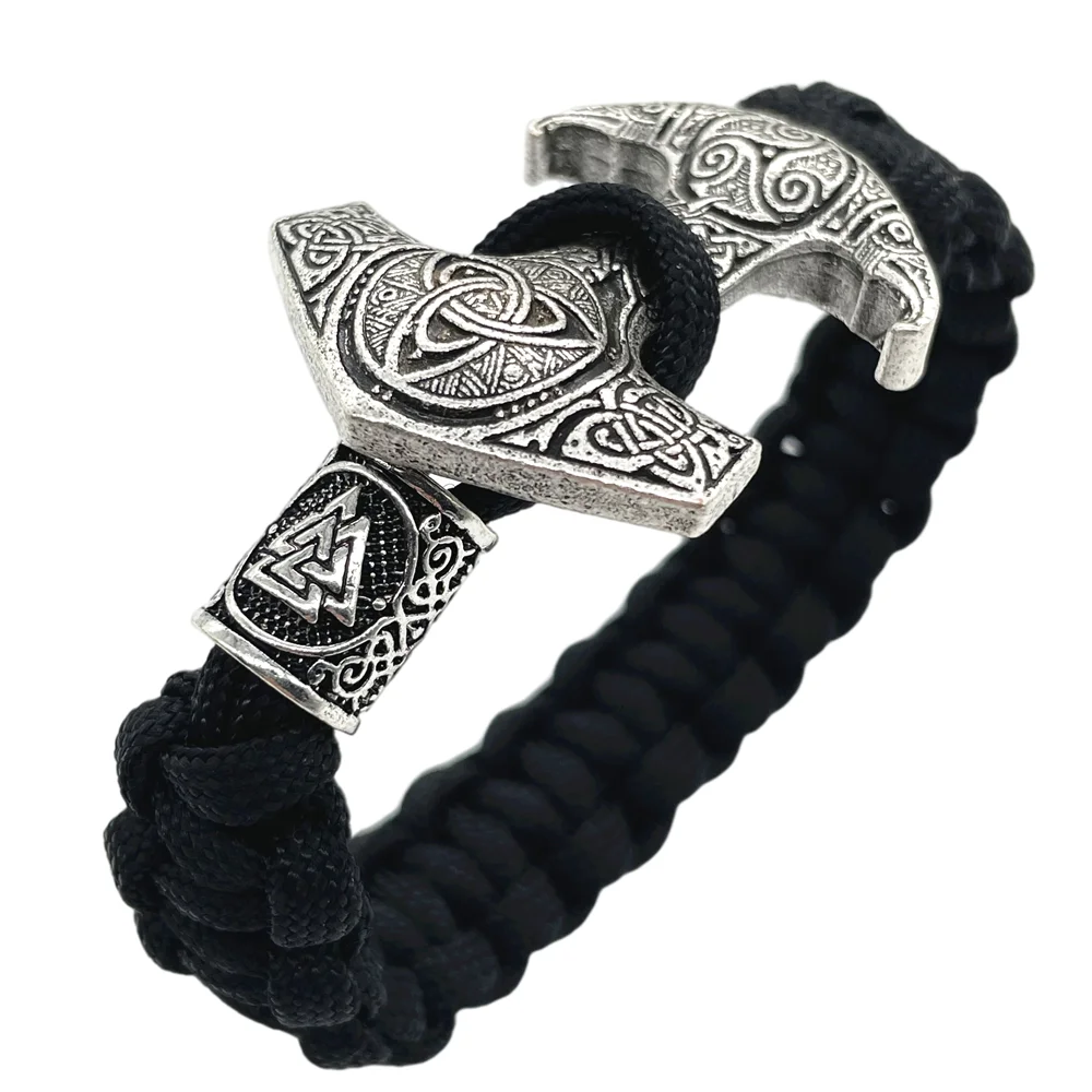 Norse Odin Raven Thor Hammer Mjolnir Valknut Vegvisir Triskele Trinity Viking Bracelet With Runes Beads Jewelry Accessories