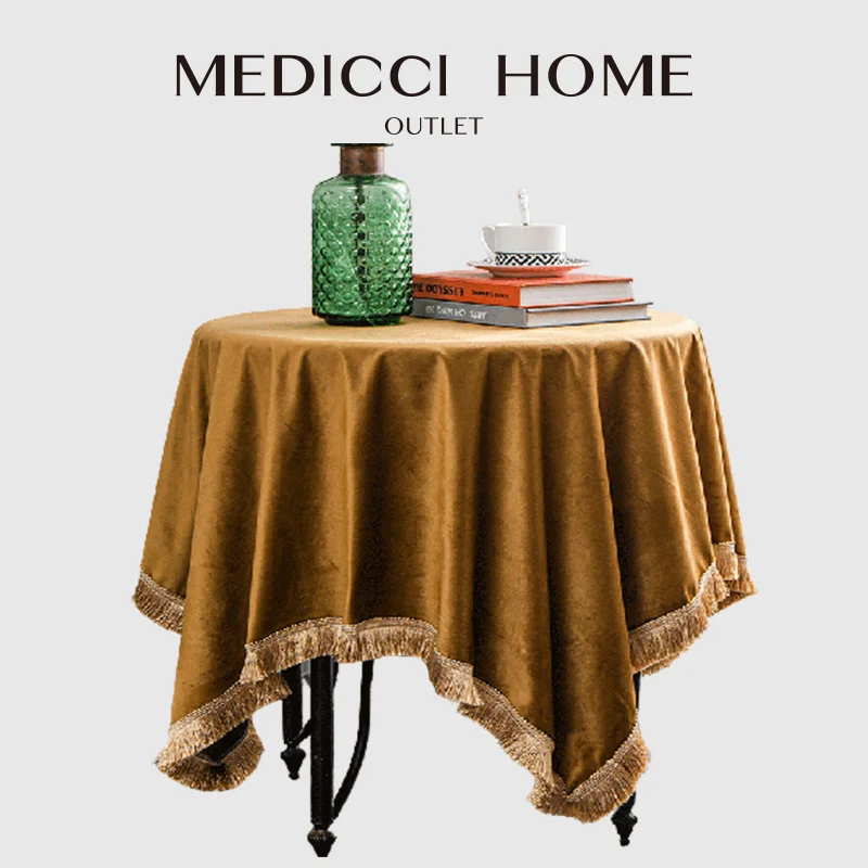 Medicci Home Gold Velvet Table Cloth Wedding Decor Tablecloth American Retro Table Cover Rectangle Square Round Custom Overlay