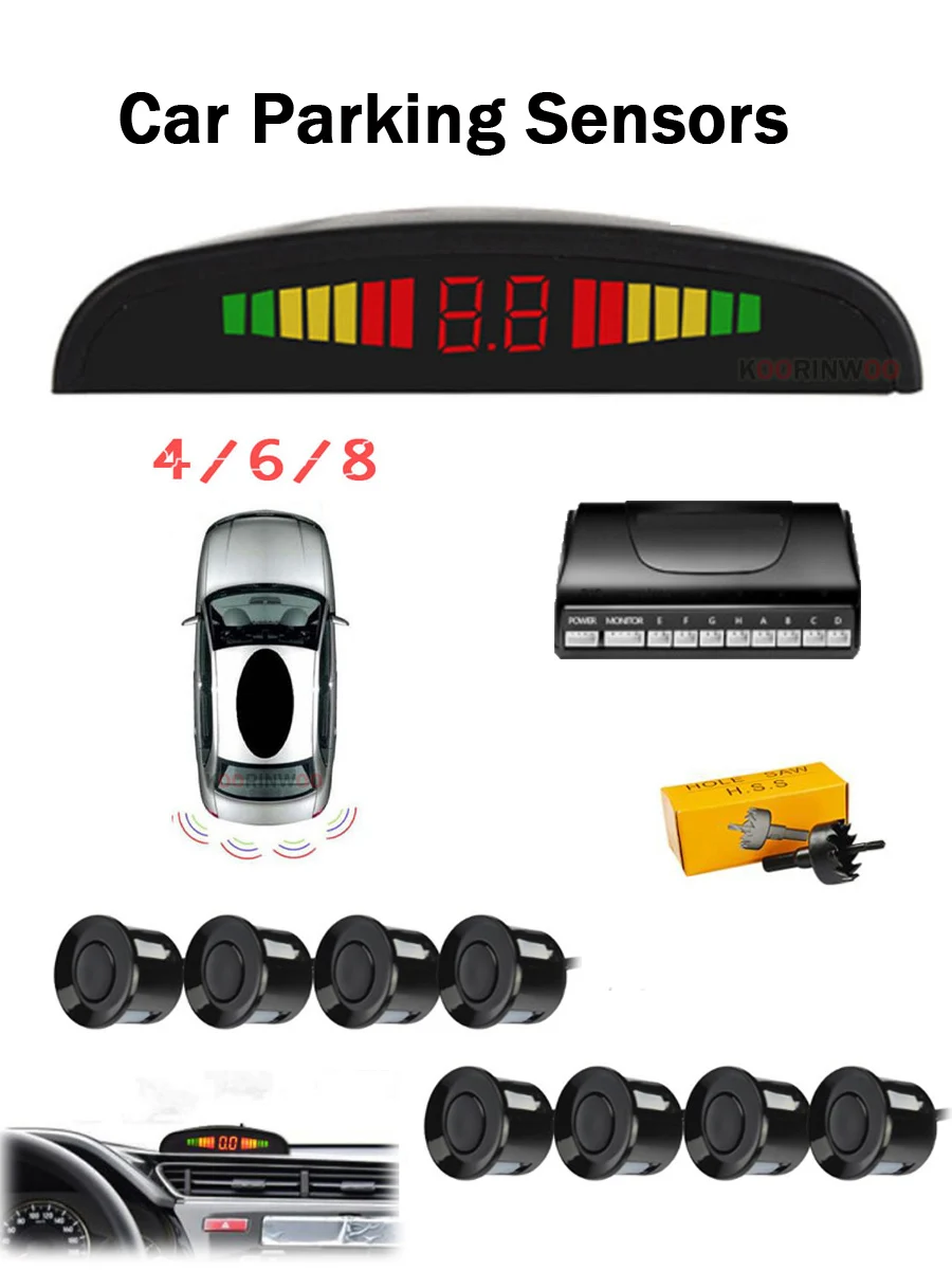 Koorinwoo Intelligent pour voitures LED capteurs de stationnement à écran coloré 4/6/8 système de rétro-éclairage 22mm détecteur de radars automatique d'angle mort