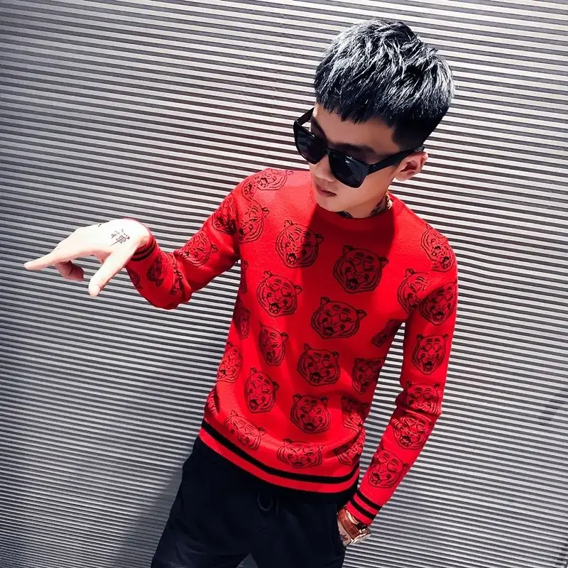 Tiger head sweater autumn and winter long sleeve sweater men\'s top social base shirt men