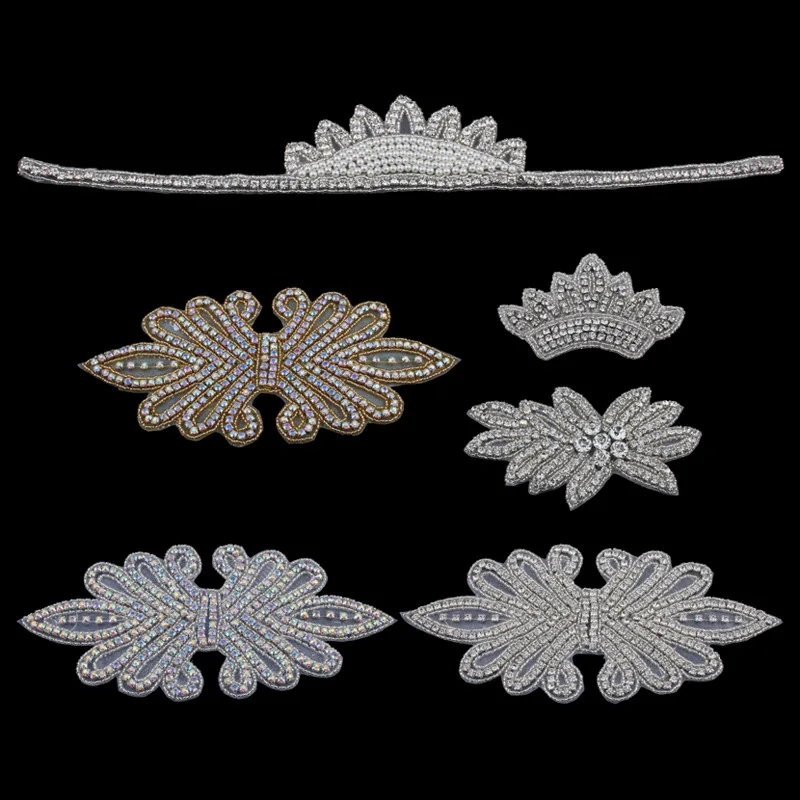 

10Pieces Crystal Sew On Rhinestone Appliques Silver Golden Flatback Hotfix Claw Patch Trim For Wedding Dress