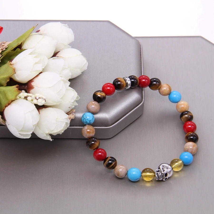 Hemiston Thomas Colorful Material Mix Featuring Skull Bead Bracelet, Glam Jewelry Soul Gift for Women TS 93