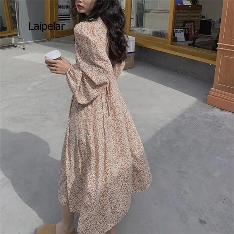 

2021 Women Spring Summer Dresses With Flowers Floral Fashionable Korean Style Vintage Oversize Long Dress