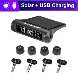 Solar TPMS Car Tire Pressure Alarm Monitor System 4 External Sensor Digital LCD Real-time Display Auto Security Alarm Systems