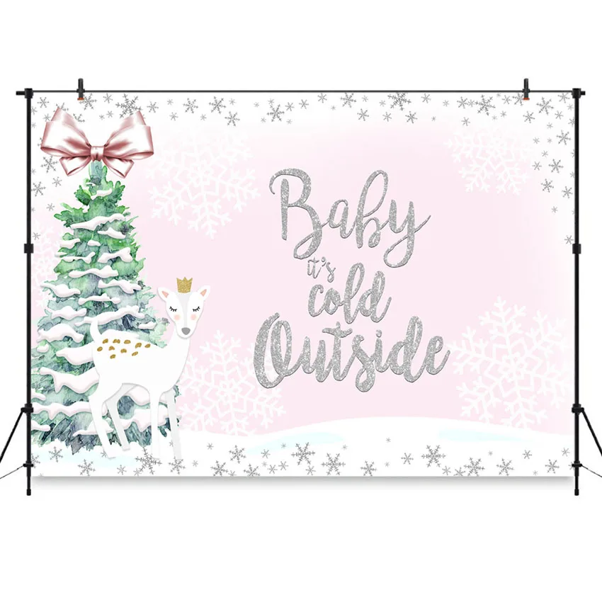 

Mocsicka Baby Shower Backdrops Animal deer Photographic Background Pine Tree Snowflake Banner for Photographing