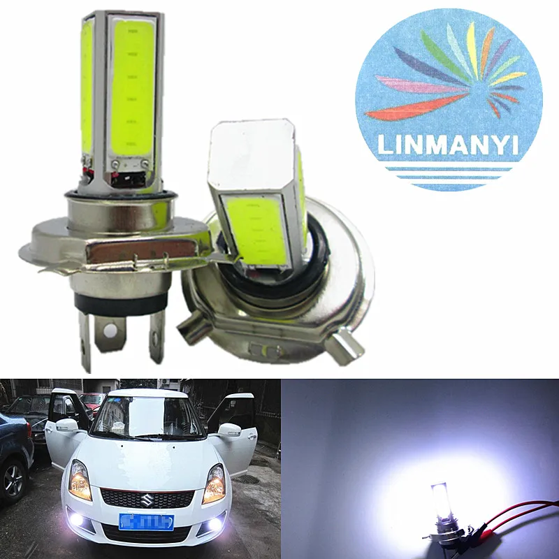

2PCS*High Power COB LED Lamp H4 4 COB 20W 12V DRL Day Driving Head Light Fog Bulb White Xenon White Car Super Bright Car Styling