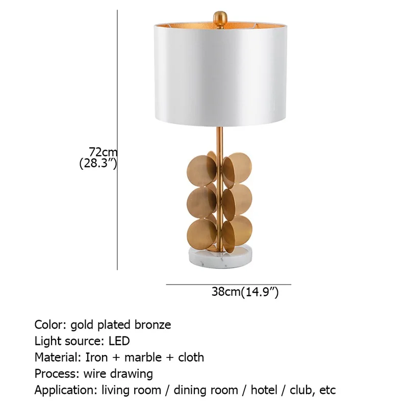 OURFENG Decorative Table Lamp Marble Modern Art Design Bedroom Desk Light For Home Foyer Living Room Office Study