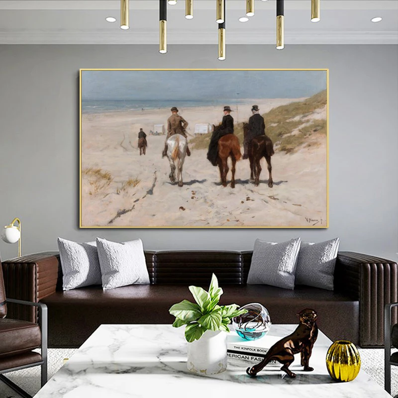 Morning Ride Along the Beach by Anton Mauve, Wall Art Canvas Famous Painting Posters and Prints Wall Decor For Living Room