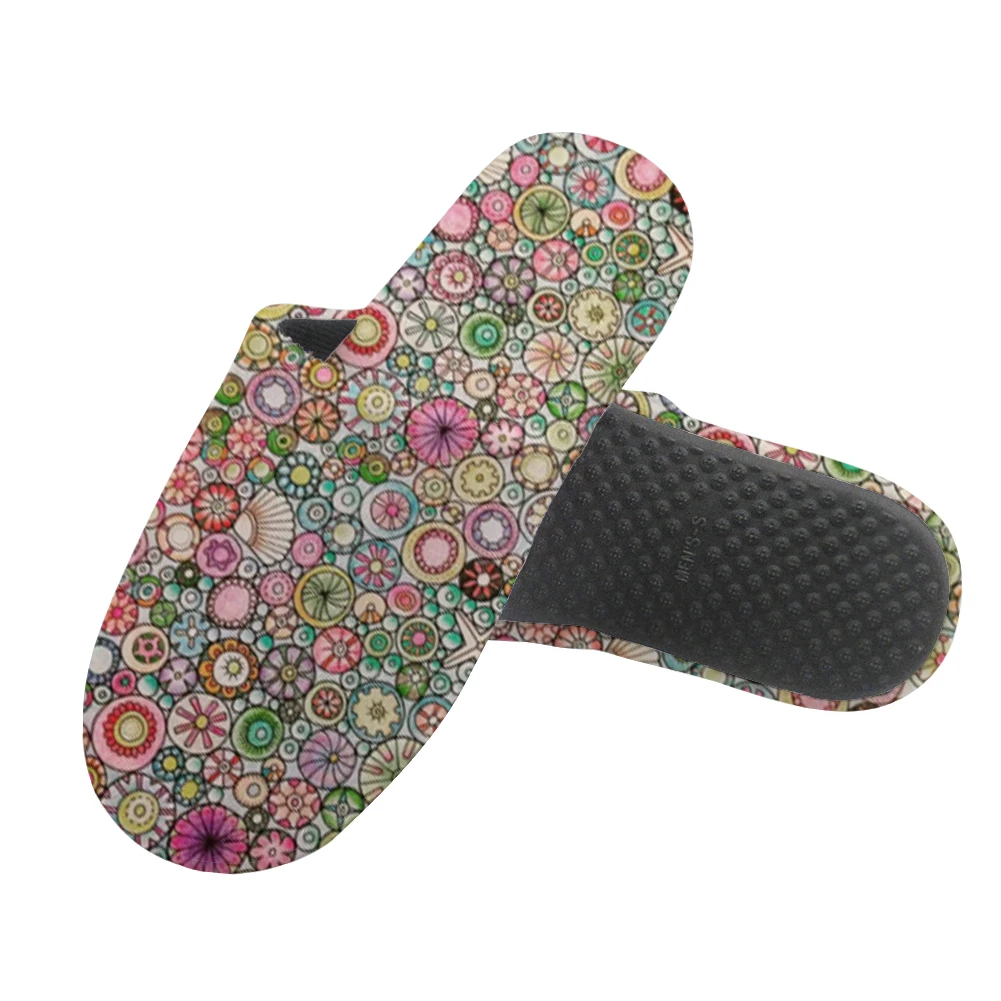 Noisydesigns Men's Winter Plush Warm Cotton Slipper Flowers Printed Anti-Skid Comfortable Wear-Resistant Home Slippe