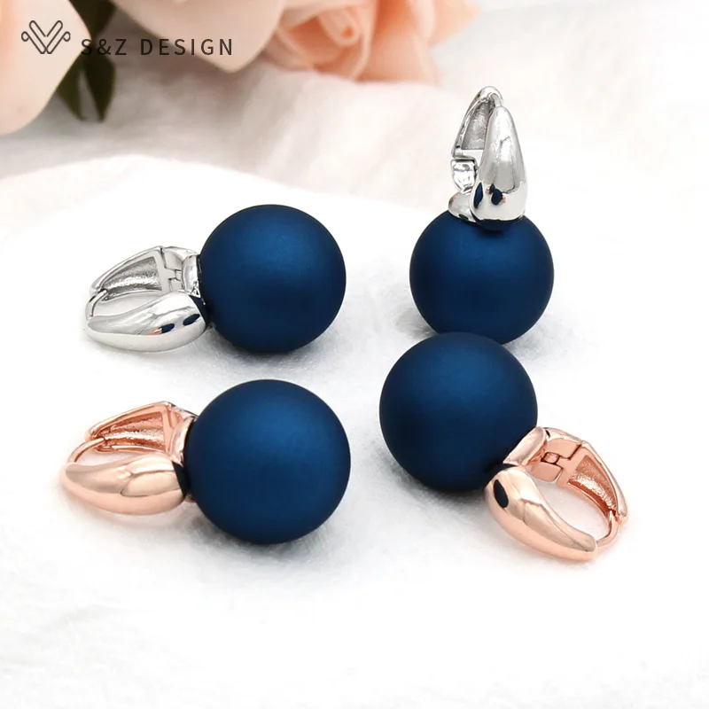 S&Z DESIGN Fashion Big Round Imitation Pearl Dangle Earrings For Women 585 Rose Gold Color Wedding Jewelry