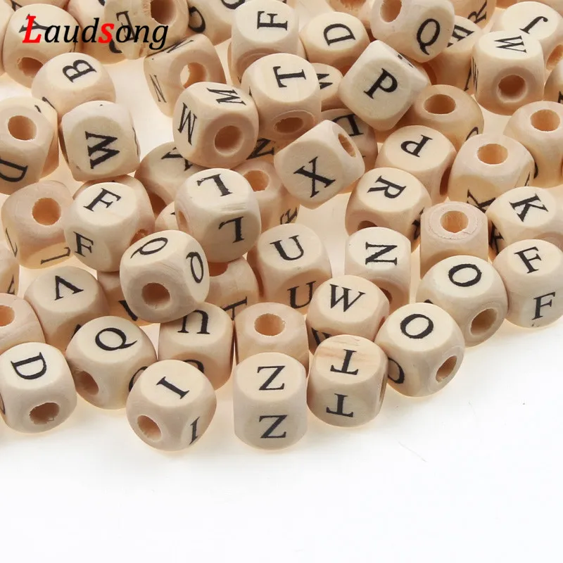 50Pcs 10mm 26 Letter Beads Natural Alphabet Beads Square Wooden Beads For Jewelry Making Necklace Bracelet Handmade DIY