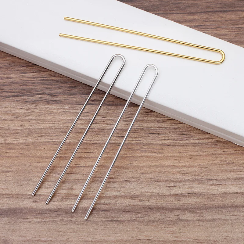 10pcs DIY Hair Sticks 110x2mm Raw Brass Gold Color U shape Hair Pins Blank Base Setting for Women Hair Jewelry Making Wholesale