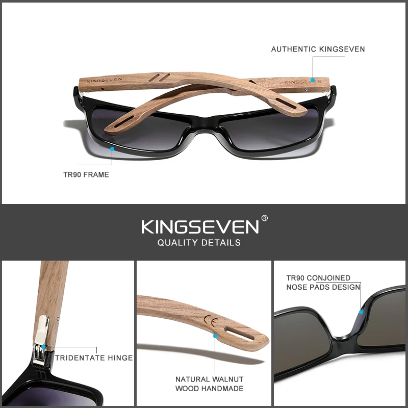 KINGSEVEN-Gafas De sol polarizadas Vintage para hombre y mujer, lentes De madera con protección UV400, cuadradas, a la moda, 100%