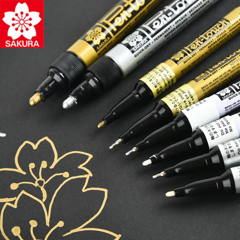 Japan SAKURA Pen-Touch Metallic Markers Opaque Oil Paint Pens 0.7/1.0/2.0mm White Gold Silver Copper Colors DIY Supplies