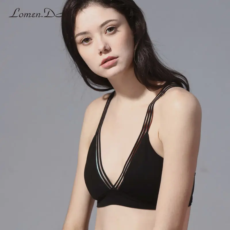 Gathering no steel ring thin section underwear no trace comfortable small chest French triangle cup bra mesh shoulder strap