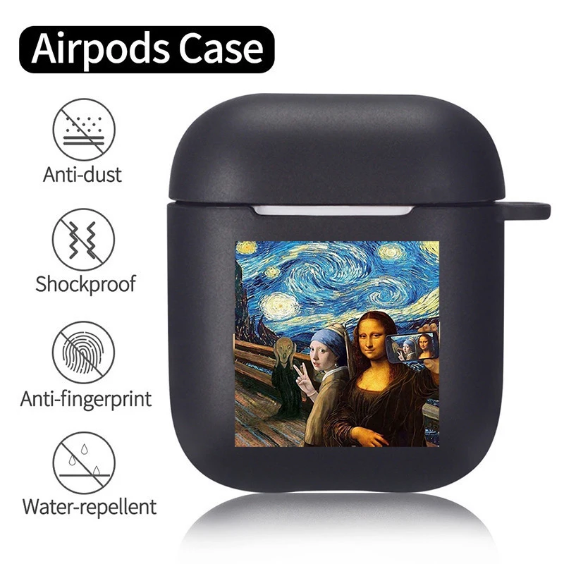 Aesthetic Abstract Art Soft Black Case for AirPods 2 1 Mona Lisa David Statue Silicone Wireless Bluetooth Earphone Box Cover