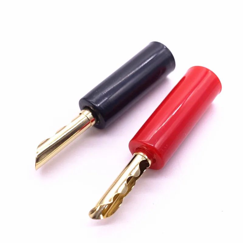 4 قطعة/الوحدة الموز 4 مللي متر التوصيل 24 كيلو الذهب مطلي النحاس خشنة 4 مللي متر الموز المقابس الذكور المتكلم موصل مع البلاستيك مقبض