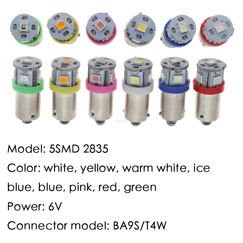 10PCS ba9s t4w Bayone tw5w AC 6V/6.3V 8v 2835 5SMD LED Pinball Machine Light Bulb Lamp Non ghosting/anti flickering Eight color