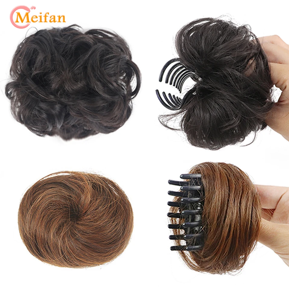 MEIFAN Synthetic Claw Chignon Hair Bow Little Hair Bun Donut Messy Scrunchies Wrap Around Ponytail Extension for Women