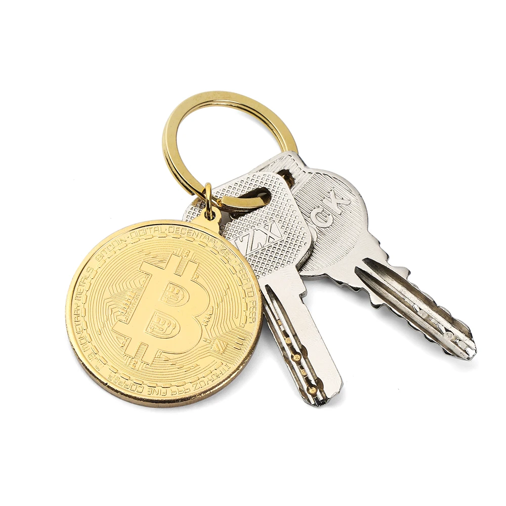 1 Pc Bitcoin Commemorative Collectors Coin Bitcoin Key Chain Copper Plated Alloy Bitcoin Key Ring Friends Gifts Decor