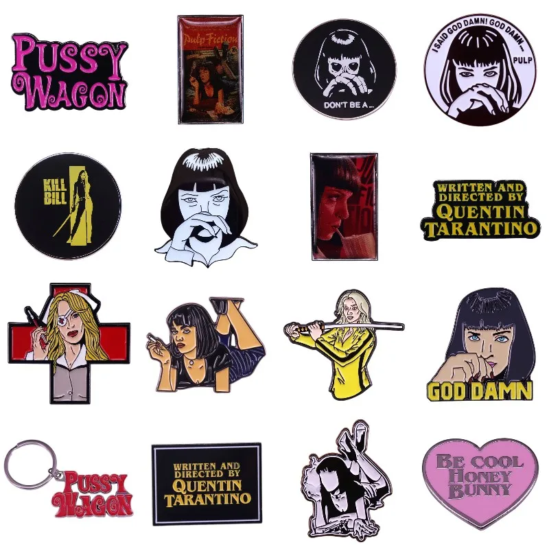 Excellent Quality Famous American Director Quentin Tarantino Movie Enamel Pin 90s Classic Movie Fans Lapel Brooch Gift Wholesale