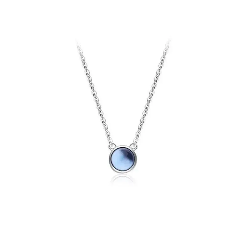 925 Sterling Silver Jewelry Female Blue Ocean Heart Simple And Cute Fashion Round Geometric Clavicle Chain Necklaces  XL089